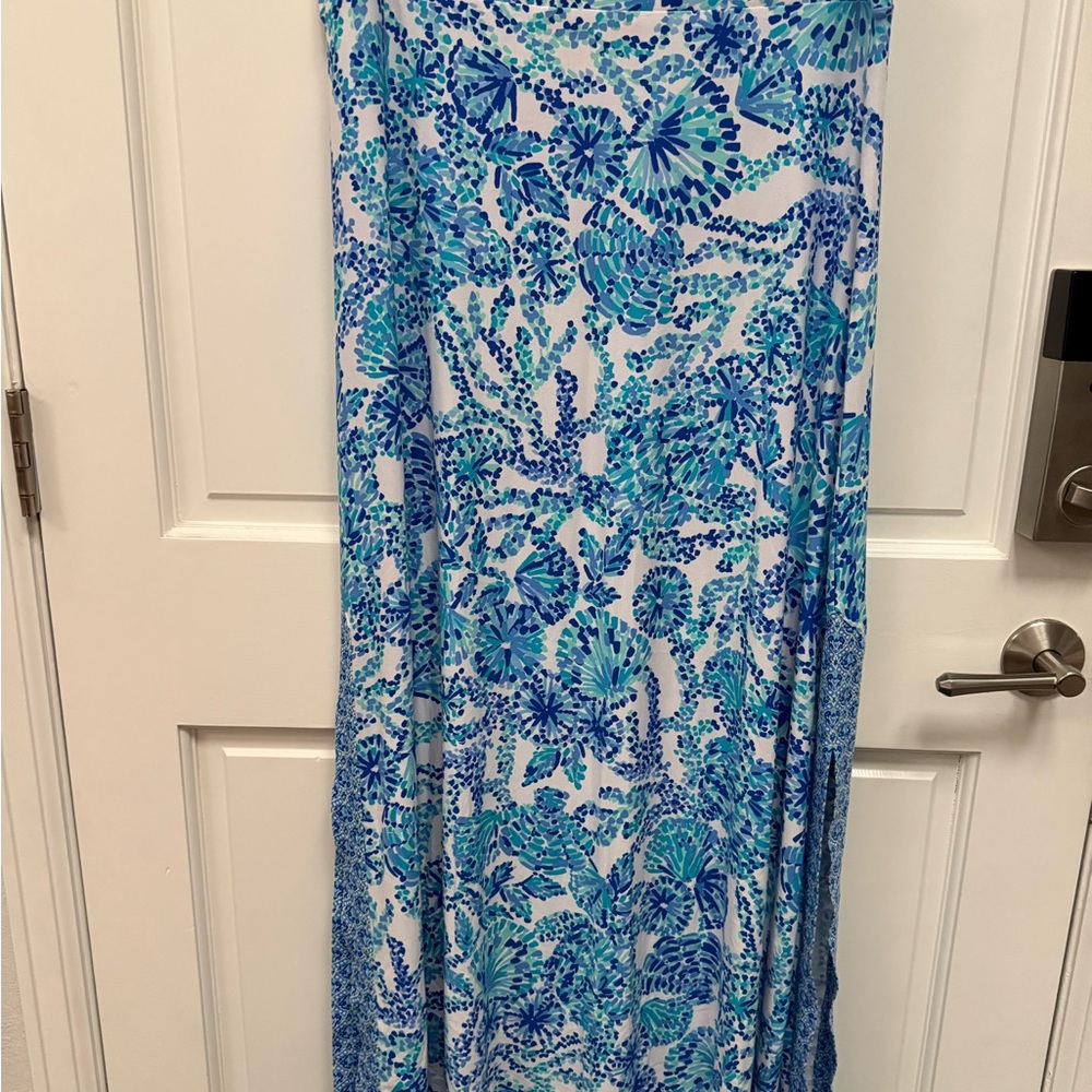 Lilly Pulitzer XL EUC Adea Maxi Skirt in Turquoise Oasis Shell Me You Love Me